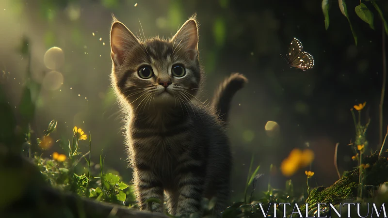 Kitten Catches Wonder: Emerald Garden's Butterfly Moment