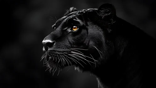 Black Panther Portrait with Amber Eyes in Dark Lighting.