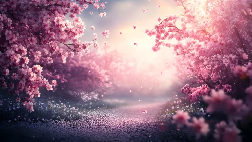 Blossom Reverie: A Path Through Cascading Cherry Dreams.