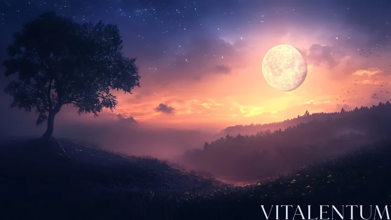 Moonrise over Whispering Valley at painted twilight.