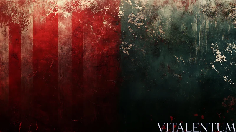 Grunge Abstract Red and Teal Textured Wall Art Background.