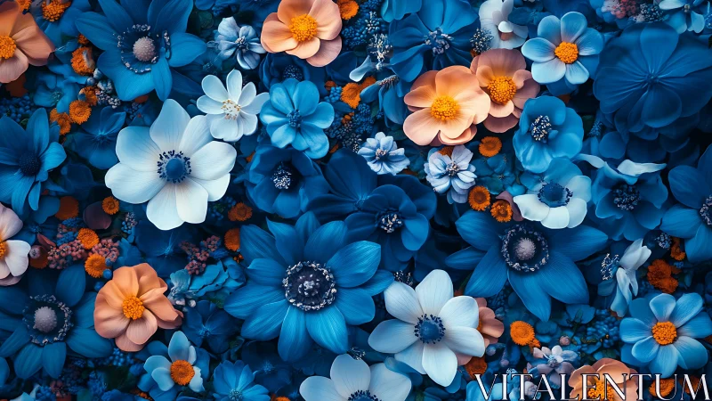 Blue Blooms Dance Together in Colorful Floral Paradise