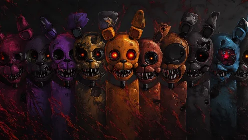 Chromatic nightmare bunnies grin beneath molten neon shadows