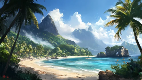 Tropical Island Paradise With Dramatic Mountains and Turquoise Waters.
