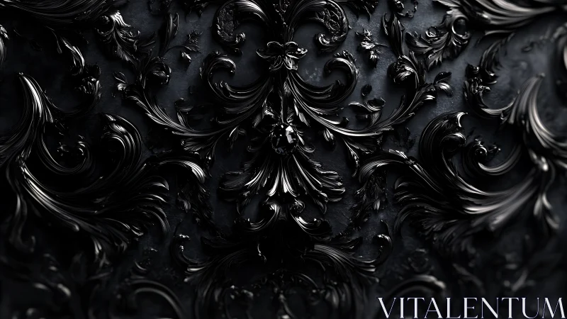 Midnight baroque swirls unfold in rich glossy darkness