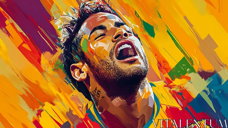 Colorful digital portrait of ecstatic football player.