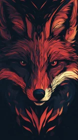 Fiery fox portrait glows in dark, abstract digital style