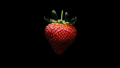 Luscious ripe strawberry glows warmly against deep black