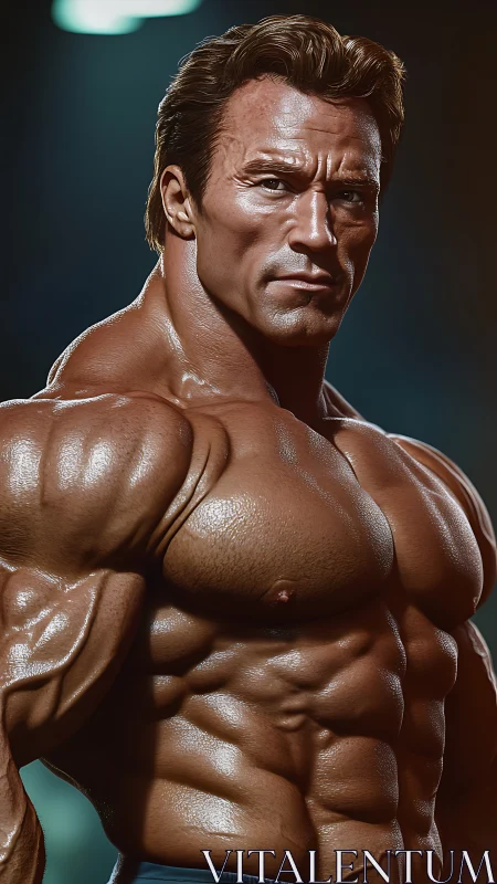 Rendered muscular male torso is lit with directional light