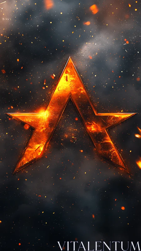 Fiery five-pointed star with particle effects and dark space background rendering.