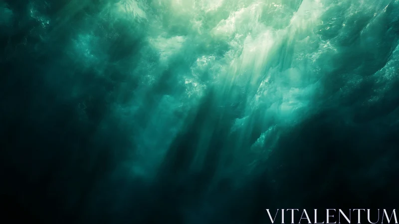 Emerald abyss opens as sunken light cascades through water.