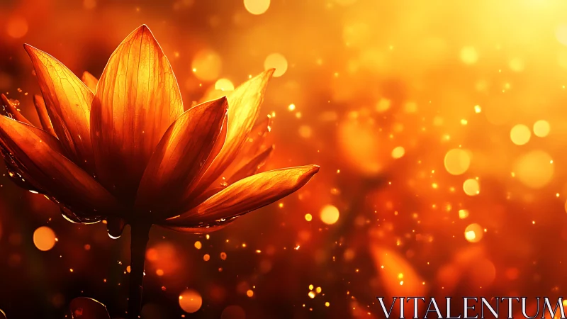 Luminous Red Flower Petals Glowing Against Warm Golden Bokeh