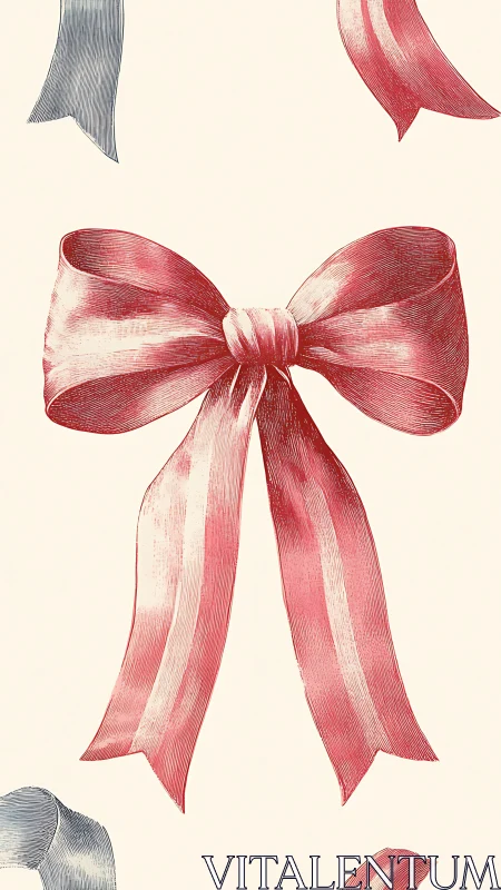 Vintage red ribbon bow illustration on cream background.