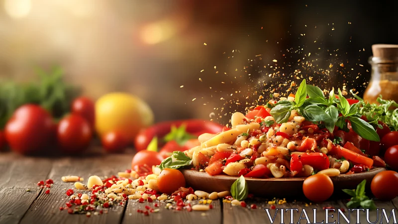 Colorful Mediterranean pasta salad bursts with fresh herbs.