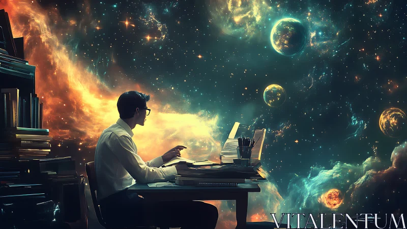 Starlit writer discovers new worlds across a cosmic sky