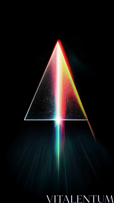 Prismatic light beam rising through a glowing cosmic triangle.
