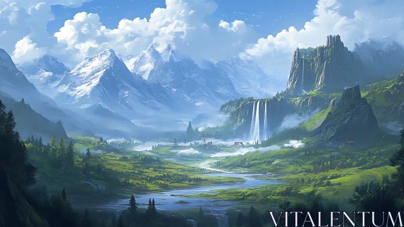 Emerald valley kingdom beneath watchful crystal peaks.