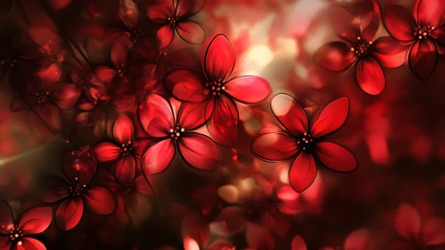 Red Flowers with Glowing Bokeh Background.