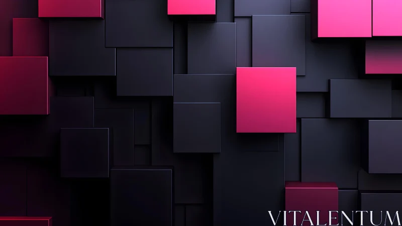 3D Abstract Geometric Cubes in Black and Pink Modern Style.