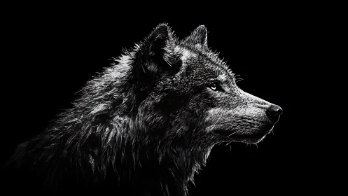 Wolf head rendered in high contrast monochrome side profile