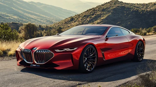 High-gloss red BMW concept coupe rendered in photorealistic light