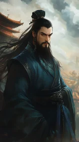 Storm-eyed warlord measures the horizon with quiet fire