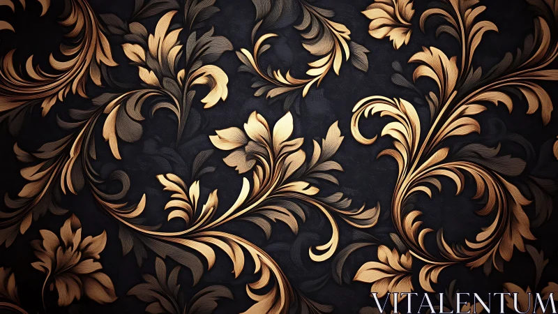 Baroque gold acanthus scrolls curve across dark textured ground