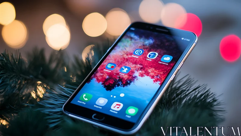 Smartphone with Social Media Applications on Blurred Background