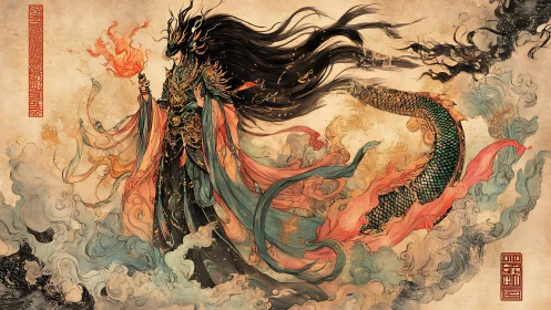 Dragon-summoning sea empress amid swirling ink storms.