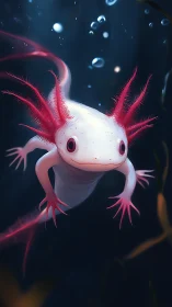 Gentle axolotl drifting through softly lit blue depths.