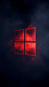 Molten red window sigil burns through stormy digital night