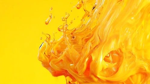 Viscous yellow liquid splash forms abstract dynamic wave