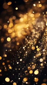 Golden bokeh particles on dark background in vertical frame.