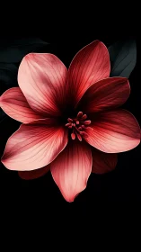 Luminescent red flower blooming against darkness.