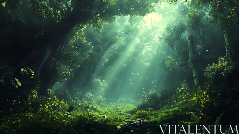Dense Forest Canopy with Volumetric Light Rays and Misty Undergrowth