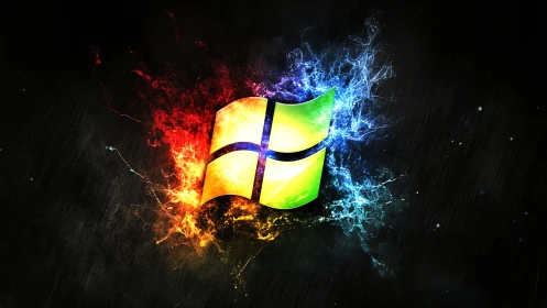 Glowing window emblem ignites in red and blue digital energy