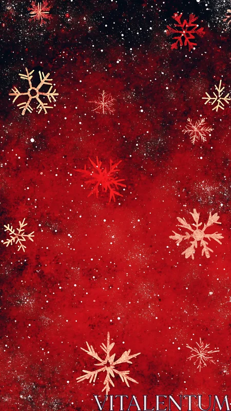 Snowflake silhouettes overlay a textured red gradient field