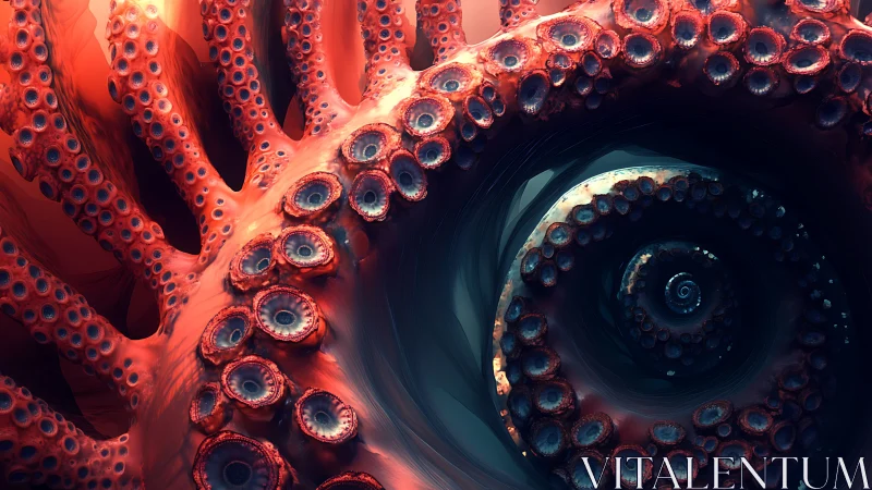 Spiraling octopus tentacles curl into a mysterious deep whirl