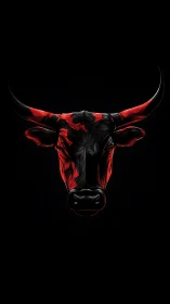 Bull portrait in red-black neon strokes on void-black field.