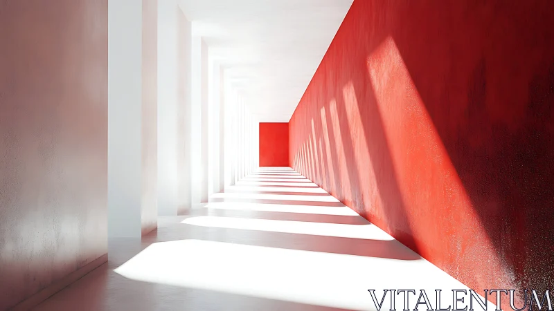 Receding Architectural Corridor With Chromatic Gradient From Red to White