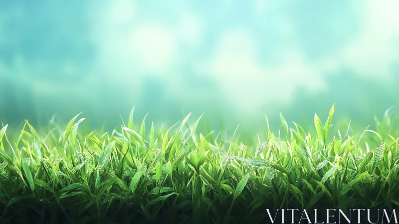 Morning dew crowns a bright meadow of shimmering grass blades