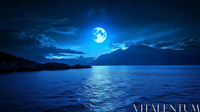 Moonlit tide hums softly beneath electric sapphire skies