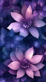 Digital Floral Composition: Luminous Blooms in Purple Gradation.