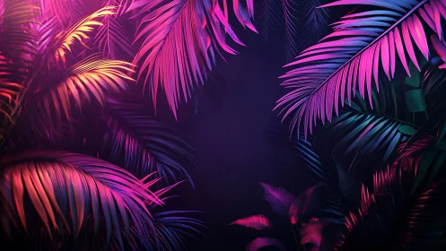Neon-tinted tropical foliage forms symmetrical border frame