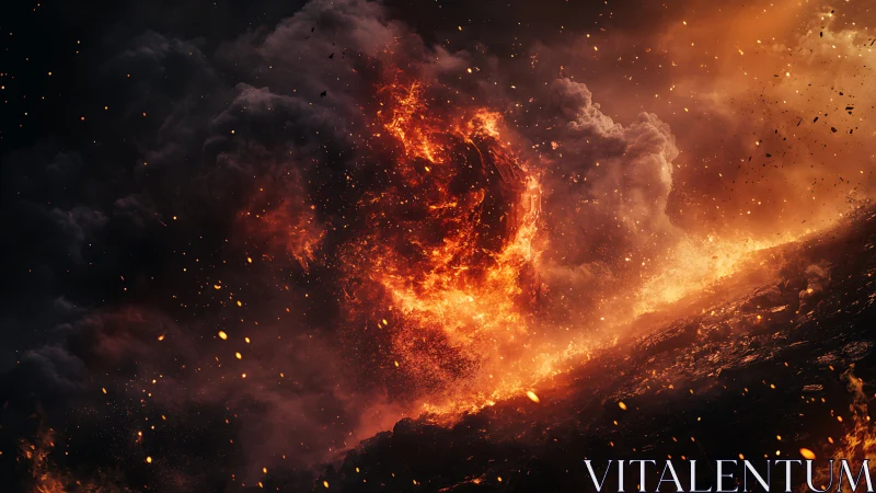 Volcanic Eruption with Intense Lava Flow and Explosive Debris