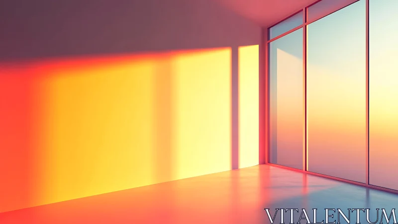 Minimalist sunlit interior with geometric color fields.