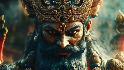 Hyperdetailed mythic warlord portrait with jeweled ceremonial crown