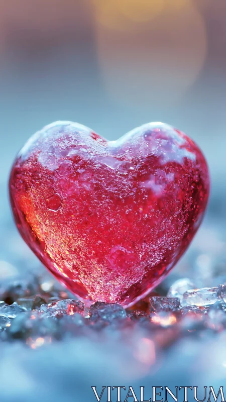 Frozen Red Heart Glazed With Ice Crystals.