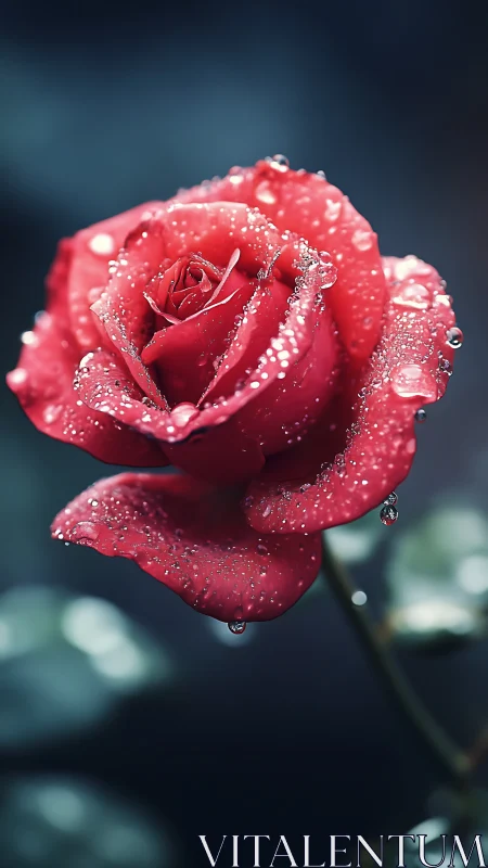 Red rose macro portrait with crystal water droplets