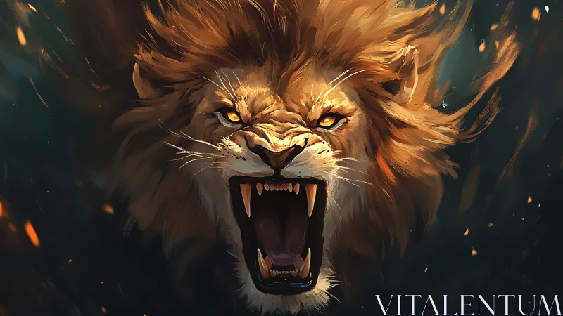 Roaring lion portrait rendered in dynamic digital brushwork